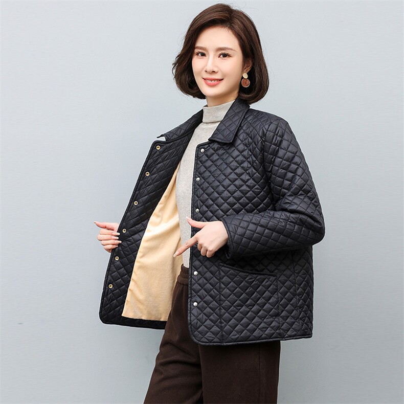 时尚菱形格轻薄棉衣女款显瘦保暖外套,女装棉衣/棉服,鑫鑫格