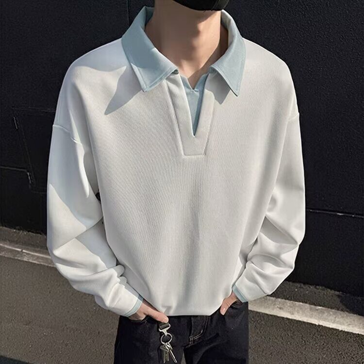 新款假两件翻领卫衣男潮流亨利领打底套头外套男513APL2780特P35,男装T恤,星座513A