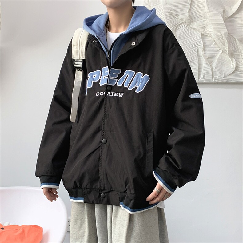 美式复古棒球服vintage春秋假两件高街hiphop连帽夹克 W1409-P54图片