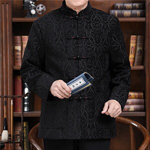 秋冬新款中青年唐装男长袖夹克外套加绒棉服YD735-常规145加绒165图片
