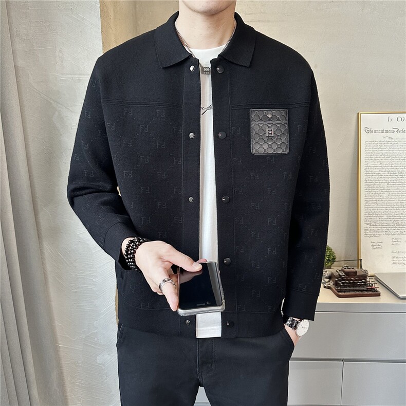 高品质简欧休闲翻领毛衣开衫夹克秋季韩版潮流百搭外套K7735-P130,男装针织衫/毛衣,电商A237