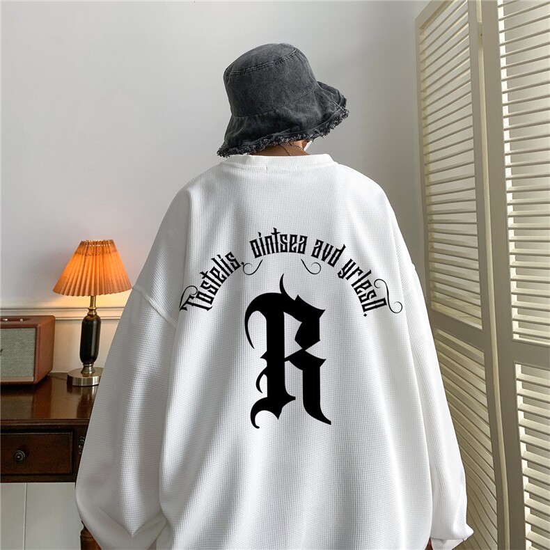 ！22秋季新款宽松大码港风大R英文华夫格圆领卫衣HW9073-p30,男装卫衣,星座508（原C305）