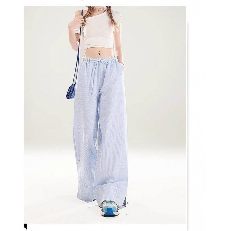 AK2327-P45低腰条纹拖地阔腿设计抽绳夏季垂感宽松慵懒阔腿长裤，女装休闲裤，星座617A-2