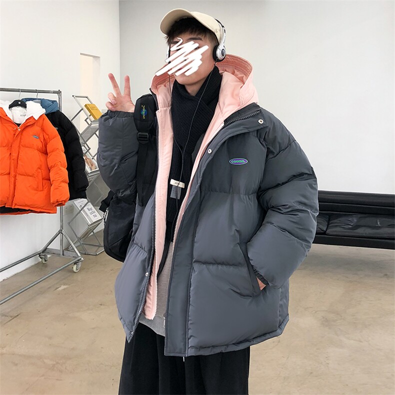 港风ins撞色拼接拼料厚款保暖连帽情侣棉服A071-Y281-P130,男装棉衣,电商A071