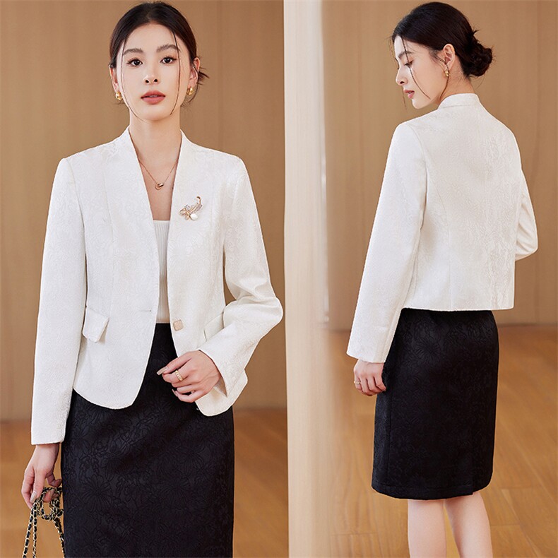 提花西装外套春秋2024新款女士小西装长袖修身短款小个子西服工作,女装短外套,婵米儿