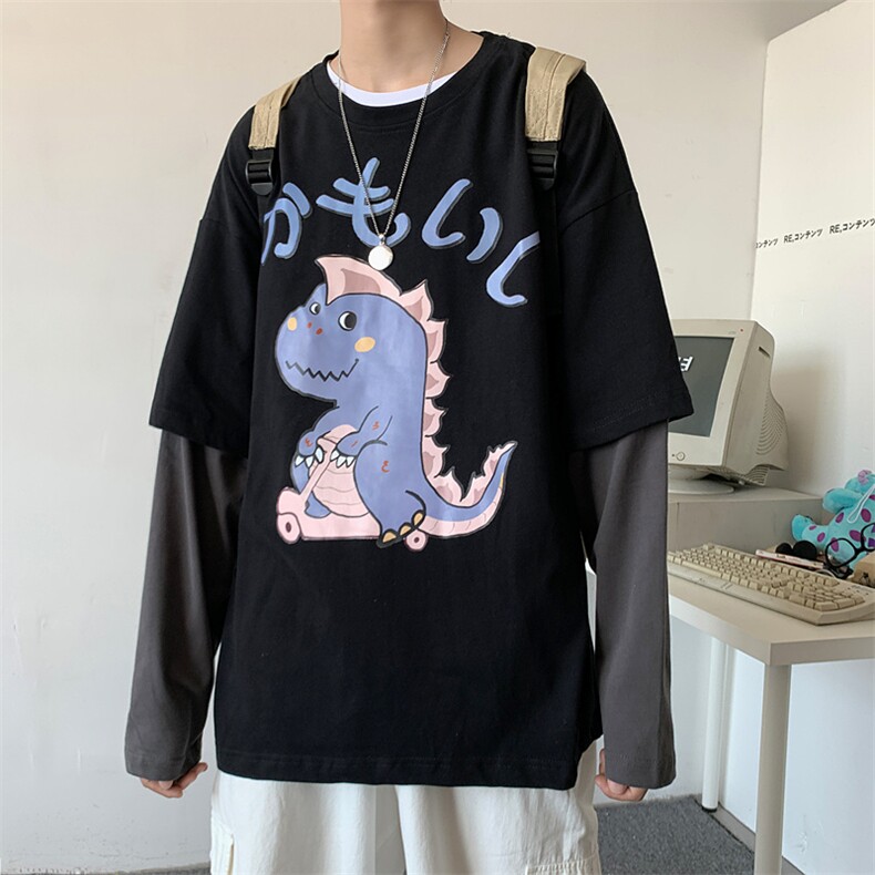 小恐龙印花t恤男薄款圆领上衣复古宽松内搭打底衫T707-P28,男装T恤,星座512-2