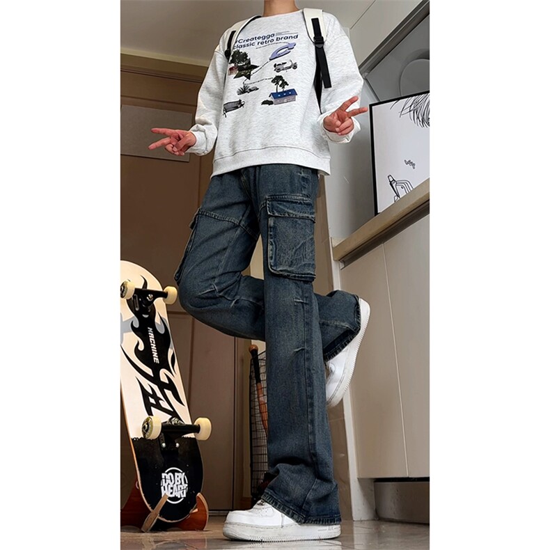 高品质B221美式ins高街暗黑宽松工装牛仔裤LK24341-P70控98,男装牛仔裤,电商B221