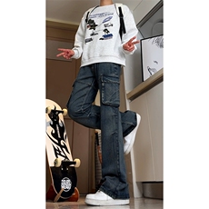 高品质B221美式ins高街暗黑宽松工装牛仔裤LK24341-P70控98，男装牛仔裤，电商B221