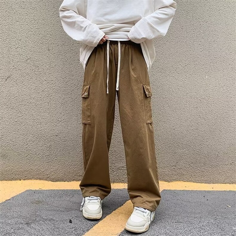 直筒裤子男秋季多口袋潮牌工装裤美式高街宽松休闲长裤K4751-P35图片