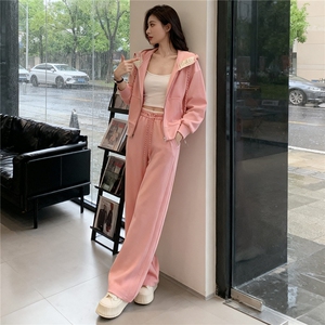 设计高级感休闲运动套装春季季新款气质减龄连帽卫衣直筒裤两件套图片