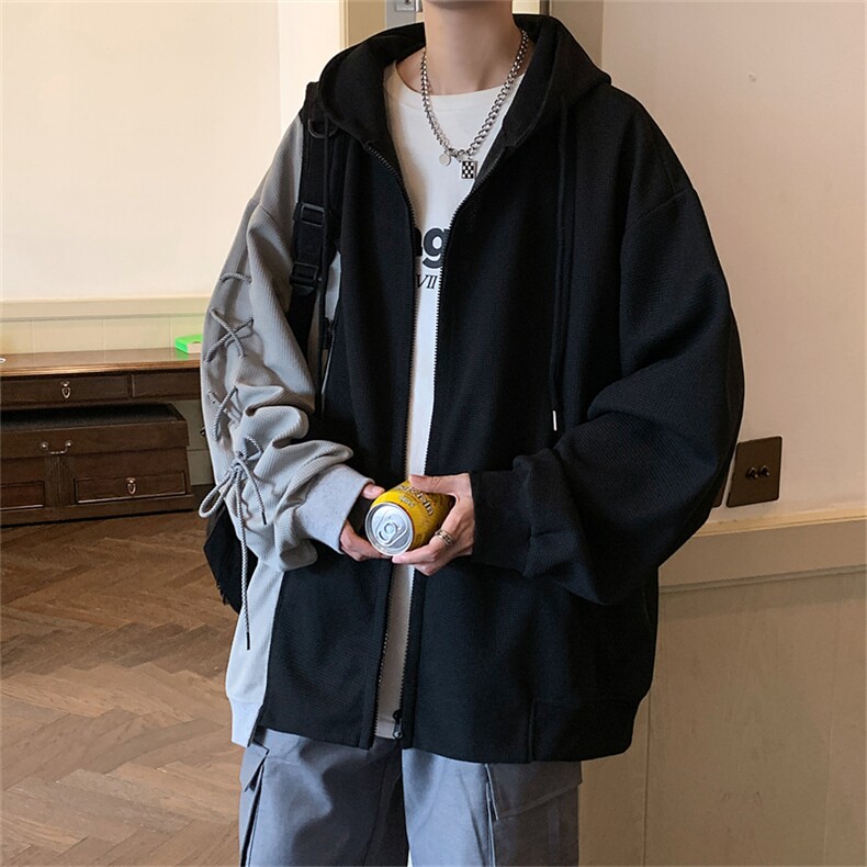 wassuphappy日系开衫卫衣男款秋冬季潮牌宽松青少年休闲连帽外套,女装短外套,电商B369（原A024）