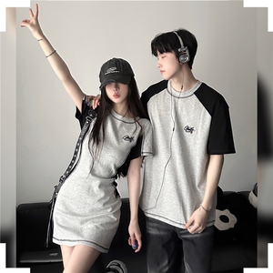 C307 女P60 男P45 2024男运动复古T恤连衣裙高腰显瘦A字裙情侣装图片