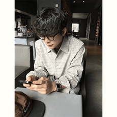 美式潮牌高街复古细格子日系肌理感长袖衬衫外套男女休闲宽松衬衣，男装衬衫，电商A443