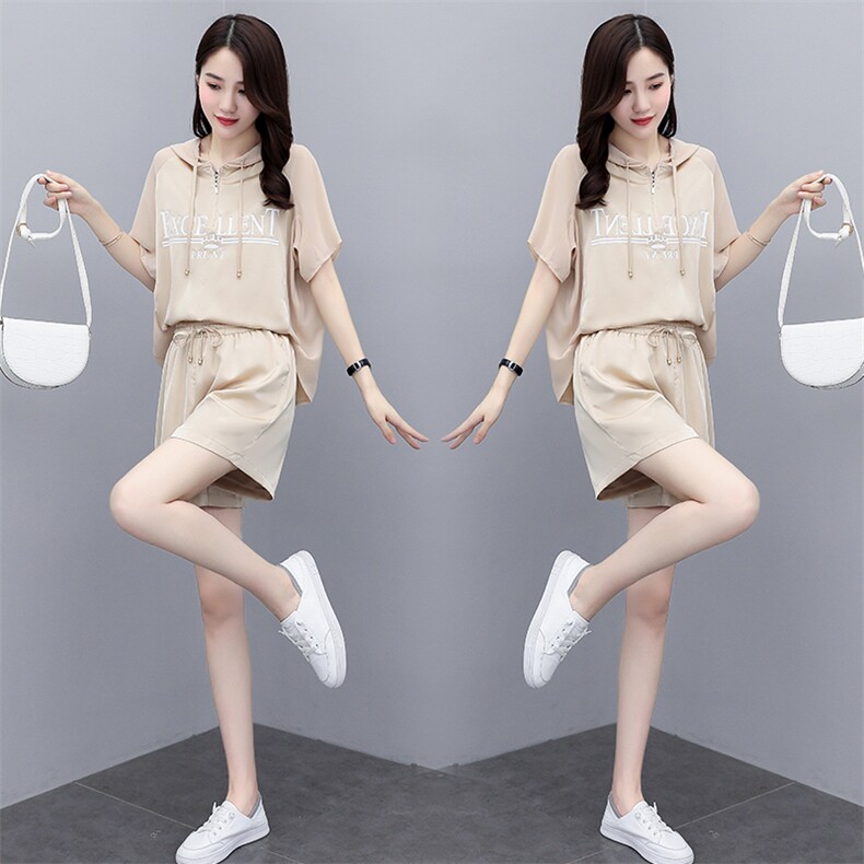 短袖时尚套装女夏季2023新款女装韩版时尚休闲印花短裤两件套,女装套装/套裙,慧尚依恋