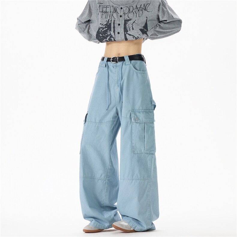 美式复古水洗做旧多口袋工装牛仔裤男宽松直筒阔腿裤潮N13177-P60，男装牛仔裤，星座1008