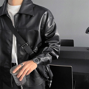 痞帅高街风设计感Pu皮衣潮男复古机车服皮夹克外套JK634-P70图片