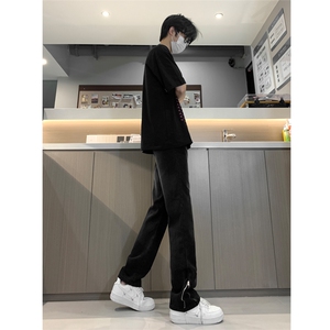 现货 渐变拉链黑色牛仔裤男大码修身直筒裤 K5804-K5805-P50图片