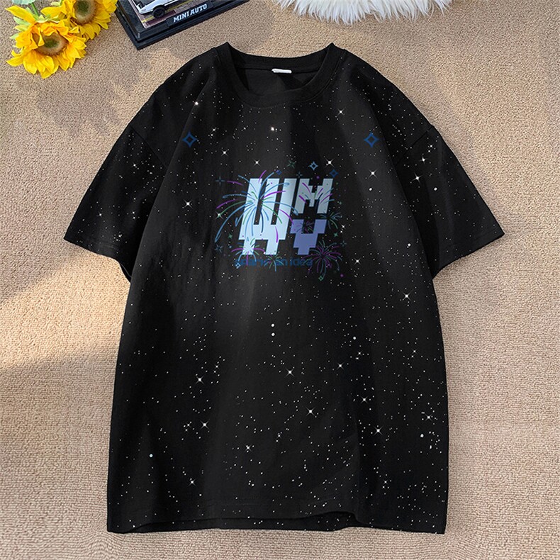 可48小时发货支持抖音得物来样二开 美式满天星亮片短袖T恤MTX655图片