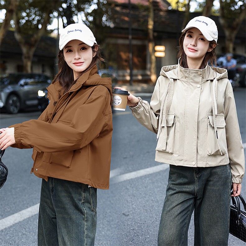 休闲连帽工装短外套女小个子2025年春季新款复古时尚减龄百搭外套,女装短外套,星宇服饰
