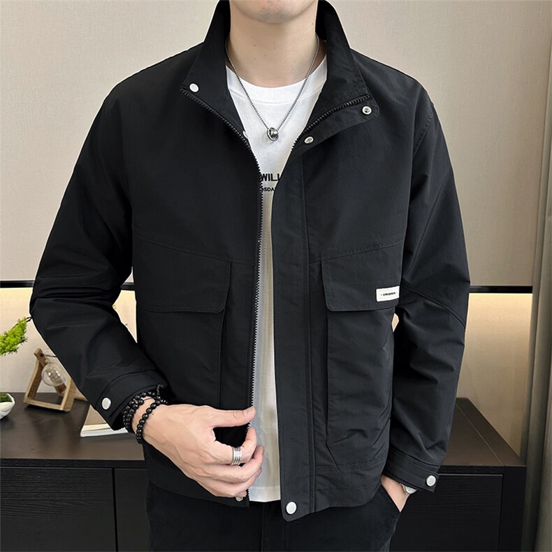 2024店主风秋季新款纯色立领休闲时尚夹克长袖外套潮6021-P105，男装夹克，电商A413