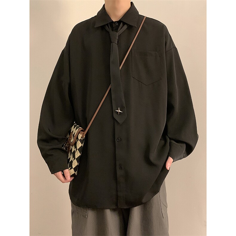 白墙纯色长袖衬衫（送领带，四芒星）X1213-DY157-P50控68,男装衬衫,星座1213