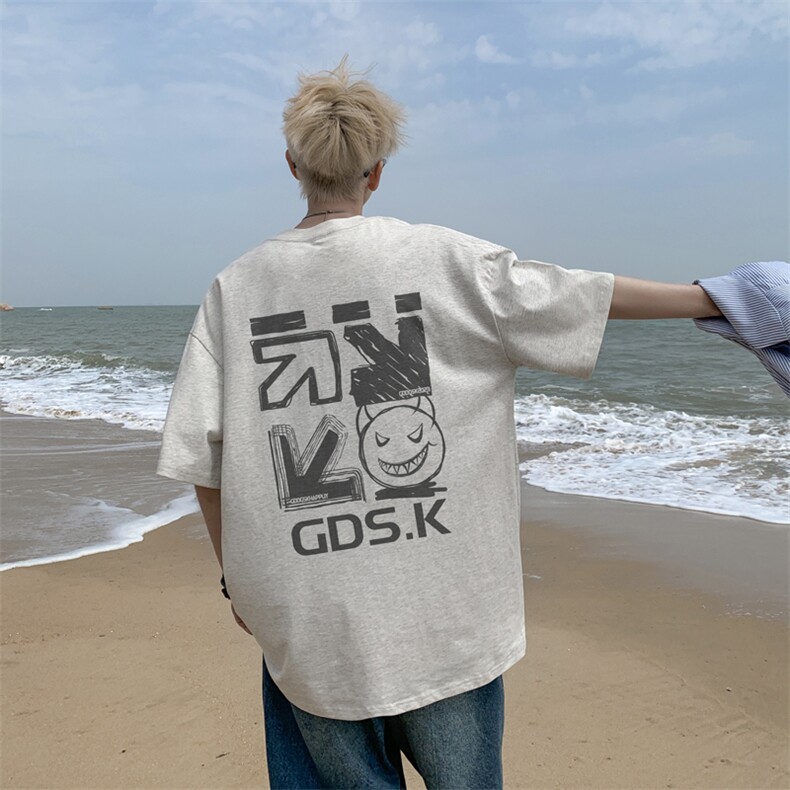 已注册/夏季外景纯棉重磅宽松短袖T恤男设计感休闲体恤DT9689/P25图片