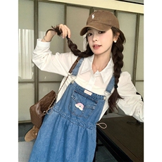 学院风牛仔连衣裙少女装秋季2025新款衬衣两件套学生背带裙子，女装连衣裙，2C218