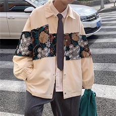 12025春季新款中性风休闲宽松外套男潮拼接翻领7568P85控118，男装夹克，星座226-2
