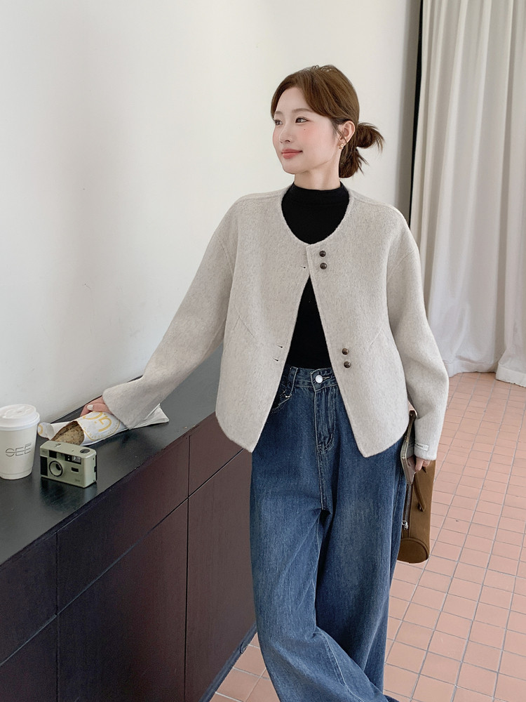 小香风双面羊绒大衣女短款2025秋冬新款韩版宽松显瘦羊毛呢子外套,女装羊绒大衣,2C316