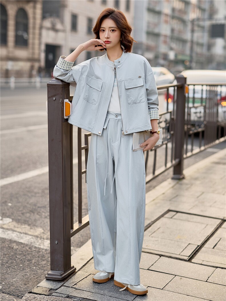 工装风时尚套装女春2026新款洋气减龄一整套搭配外套阔腿裤三件套,女装套装/套裙,涵誉