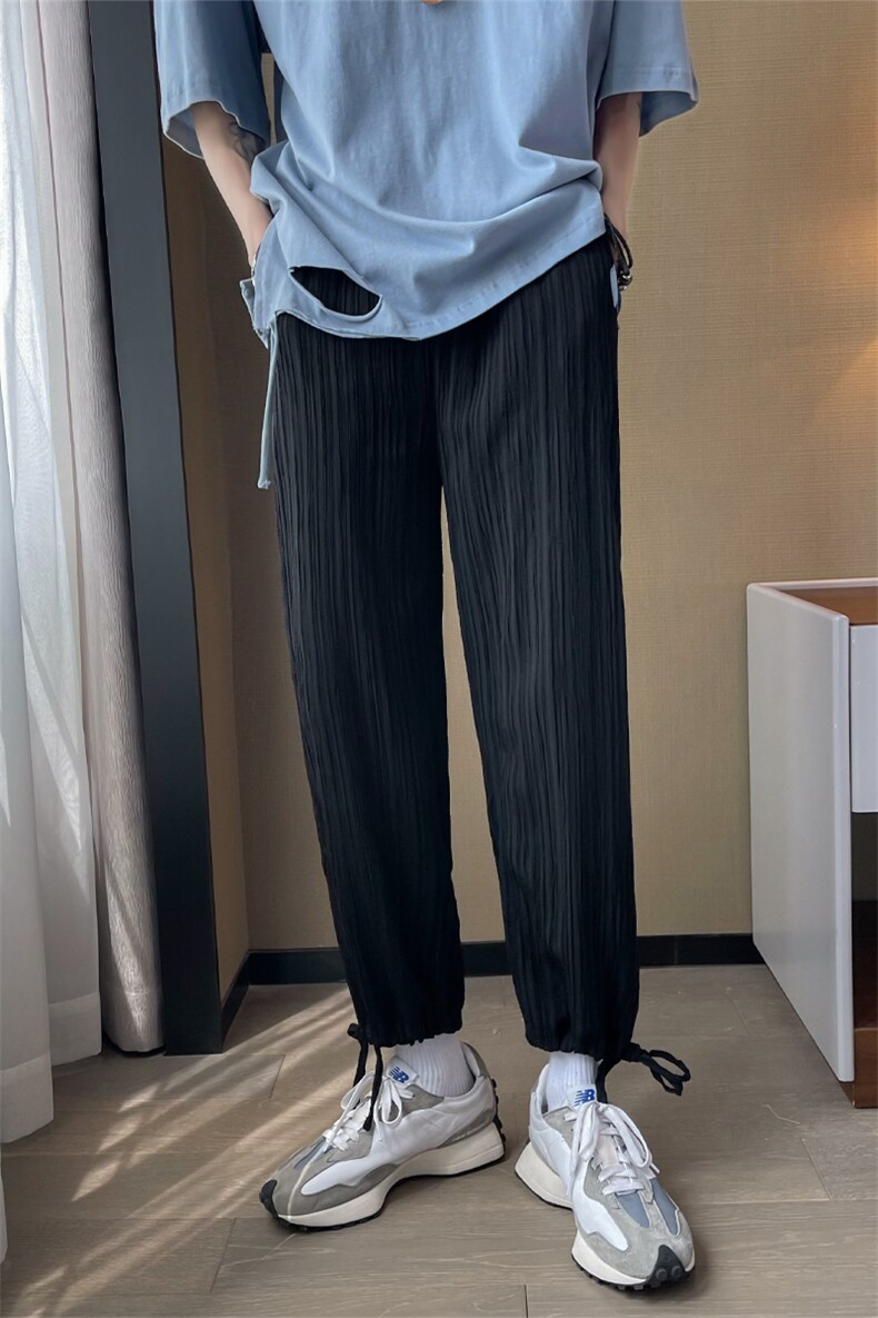 夏季薄款垂坠休闲裤男冰丝感宽松直筒长裤透气裤子百搭KK01p35,男装休闲裤,电商D315A