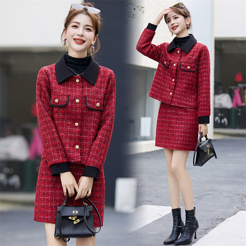 2023冬新款时尚优雅气质圆领两件套套裙，女装套装/套裙，罗腾