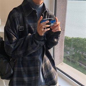 加厚衬衫男士长袖秋季潮流宽松衬衣ins日系港风秋装外套DX157P60图片
