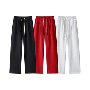 白底平铺立体休闲卫裤男直筒美式运动裤子大码宽松阔腿裤KZ006P45图片