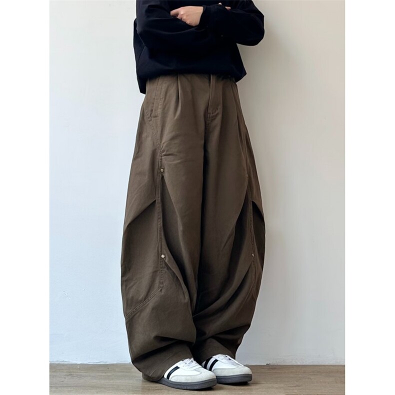 日系复古阔腿工装裤男女褶皱设计感休闲直筒裤s902p46,男装工装外套,星座1112-1