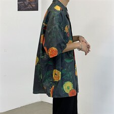 冰丝短袖衬衫男帅气韩版潮流宽松五分袖衬衣513-3-C30/C32-P40，男装衬衫，星座512-1（原513-3）