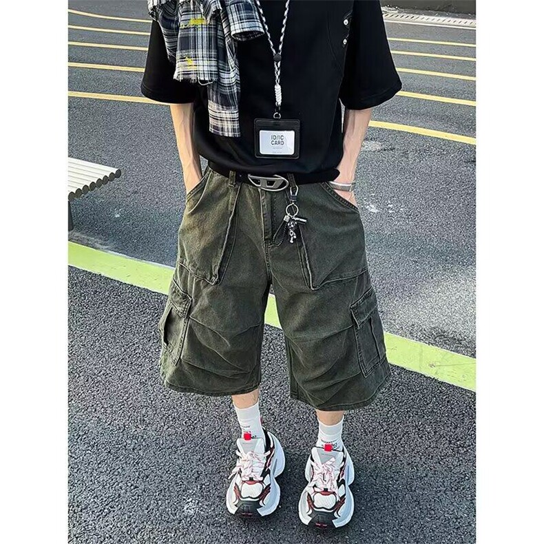 CY0529-P56七分裤短裤男款2025夏季新款美式高街多口袋痞帅阔腿裤,男装牛仔裤,电商C233