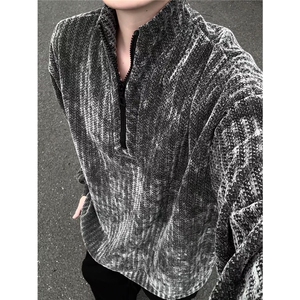 美式复古半拉链卫衣大码解构设计套头衫重磅立领外套LW603/特P45图片