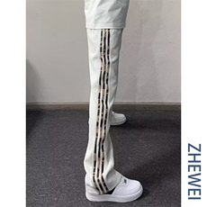 美式高街潮牌侧边迷彩三条杠条纹拼接休闲裤男女同款，男装休闲裤，星座218-1（原230）