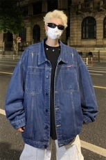 男装牛仔外套2026秋几何绣标印花男生翻领夹克XZ514-2-N100-P88，男装工装外套，星座514-2(原B239)