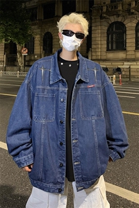 男装牛仔外套 2026秋几何绣标印花男生翻领夹克 XZ514-2-N100-P88图片