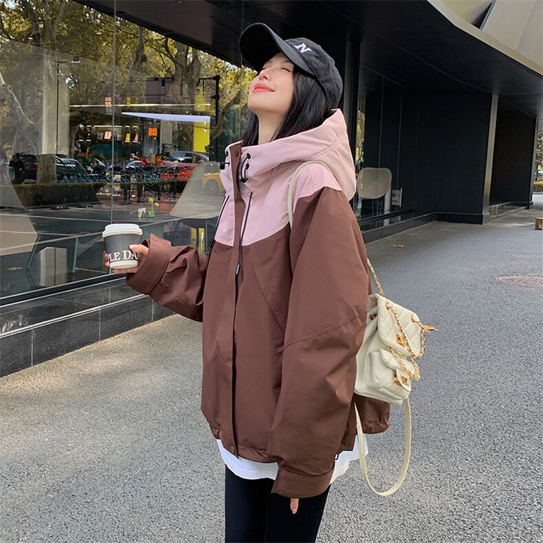 韩版短款撞色冲锋衣羽绒棉服女2025冬季新款加厚显瘦保暖棉衣棉袄,女装羽绒服,辉之琳