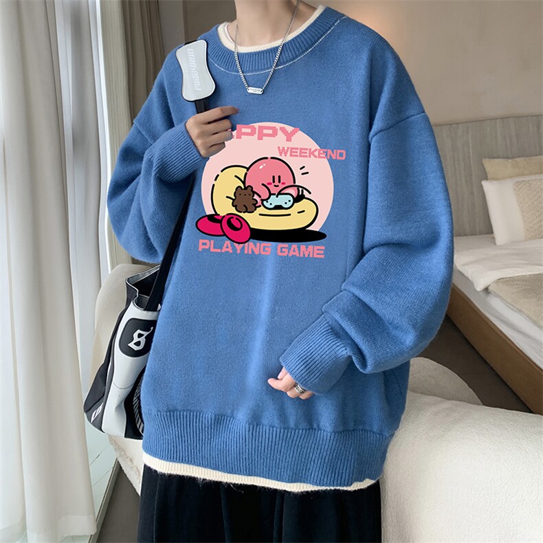 控78 假两件毛衣男大码加绒针织衫男毛线衣M80313-P55  加绒P70图片