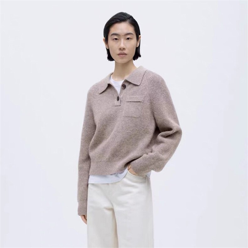 时尚百搭POLO领羊毛衫女秋冬新款修身显瘦长袖针织上衣,女装羊毛衫,泰沅羊绒