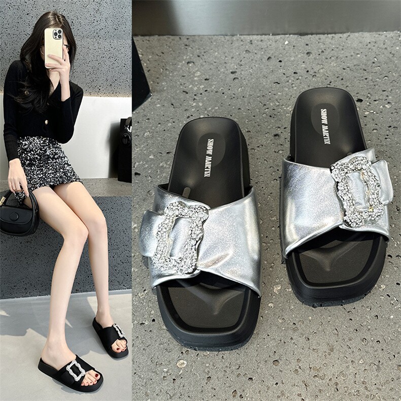 2024夏季新款水钻方扣一字拖鞋女法式外穿休闲厚底沙滩凉拖女,女鞋拖鞋,星座1407-3