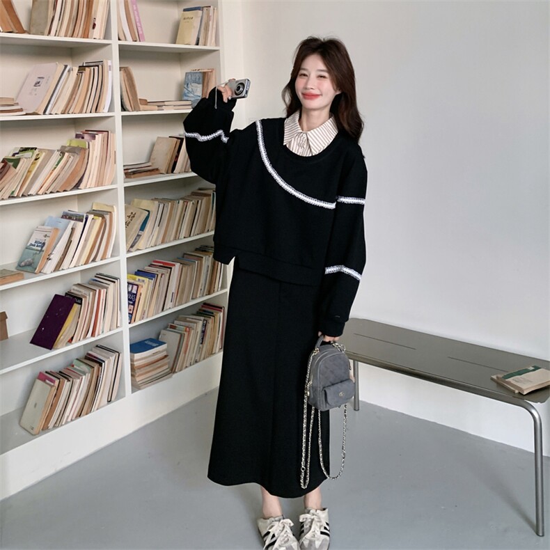 26春新款现-韩系假两件衬衫领卫衣裙套装2610-P170K278,女装套装/套裙,2B190