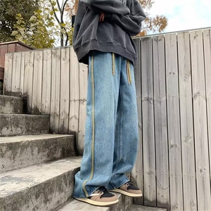 美式vibe裤子设计感抽绳直筒牛仔裤男女宽松休闲阔腿裤N6014-P45图片