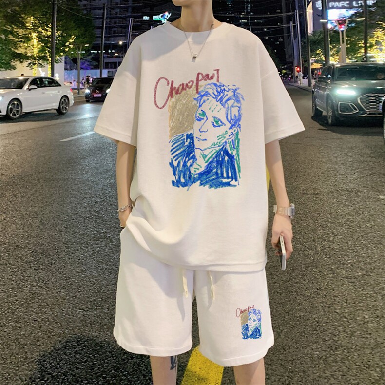 ！2024夏季男士华夫格短袖套装学生一套衣服HTZ20P50,男装T恤,电商B220