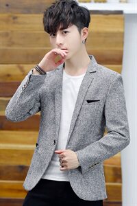 休闲西装男青少年秋装韩版修身西服男士毛呢小西装外套潮图片