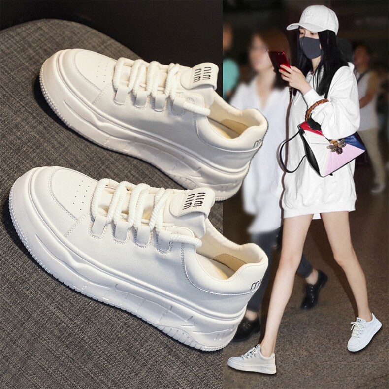 2023秋季新款小白鞋女鞋时尚百搭软底软面厚底牛皮透气浅口女潮鞋图片